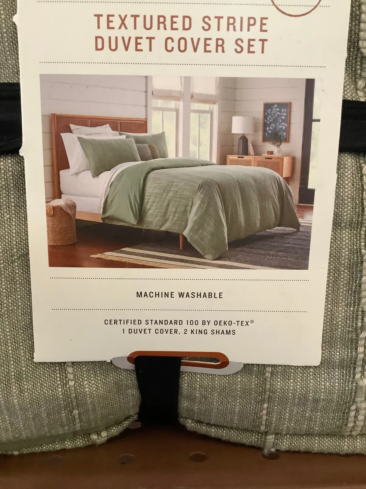 3Pc King Washed Loop Stripe Duvet Cover Bedding Set Sage
Green - 1