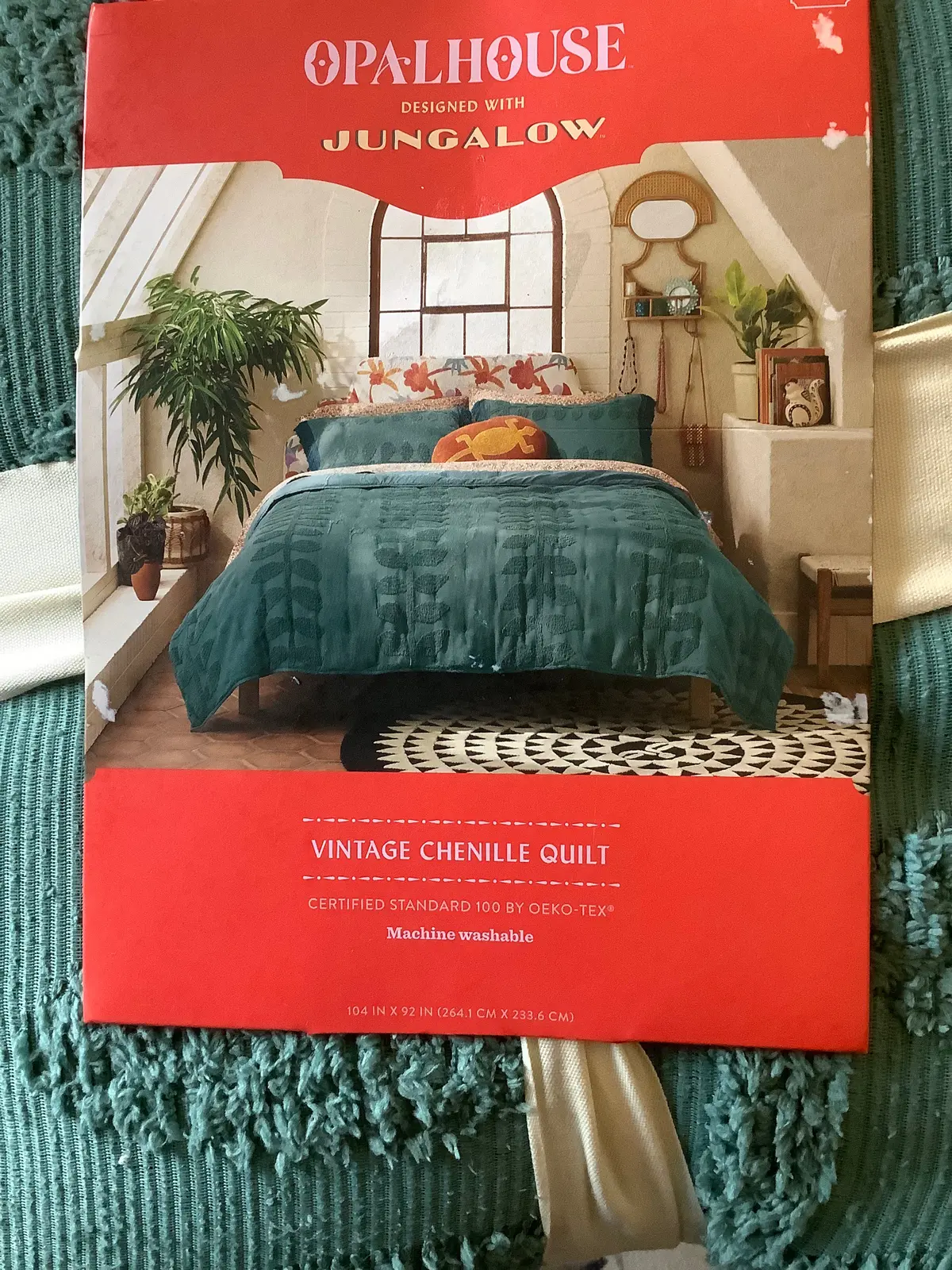 King Vintage Chenille Sunset & Vine Quilt Light Teal 1
