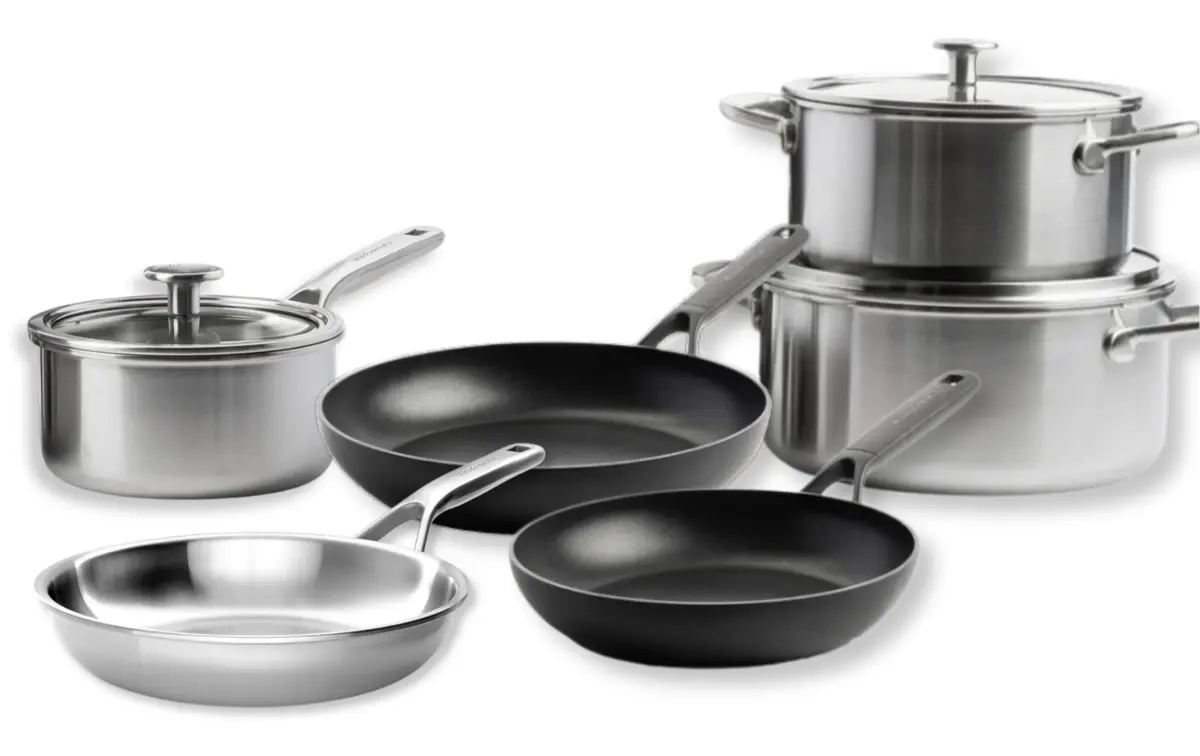 Kitchenaid Pannenset Multi-Ply Stainless Steel 6 -Delig - Kookpan Ø 20, 24 Cm, Steelpan Ø 16 Cm & Koekenpan Ø 24 Cm + Koekenpan Classic Forged Ø 24 & 28 Cm 1