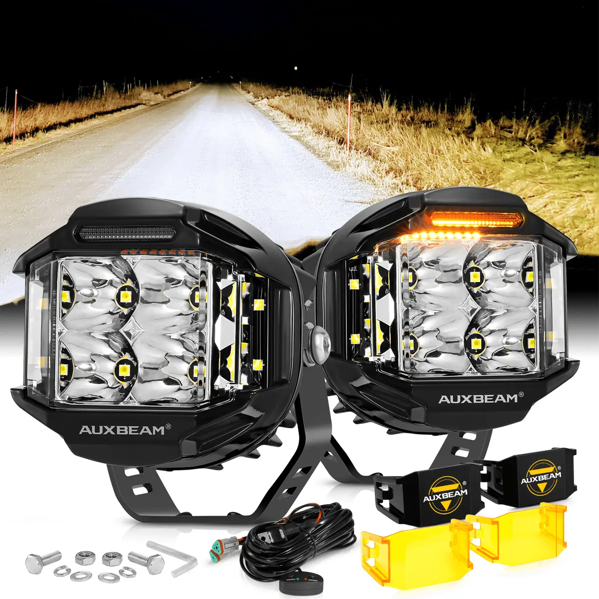V-Max Series | 4 Inch 92W 8960Lm Spot Beam Side Shooter Led Round Pod Lights With Amber Drl 2