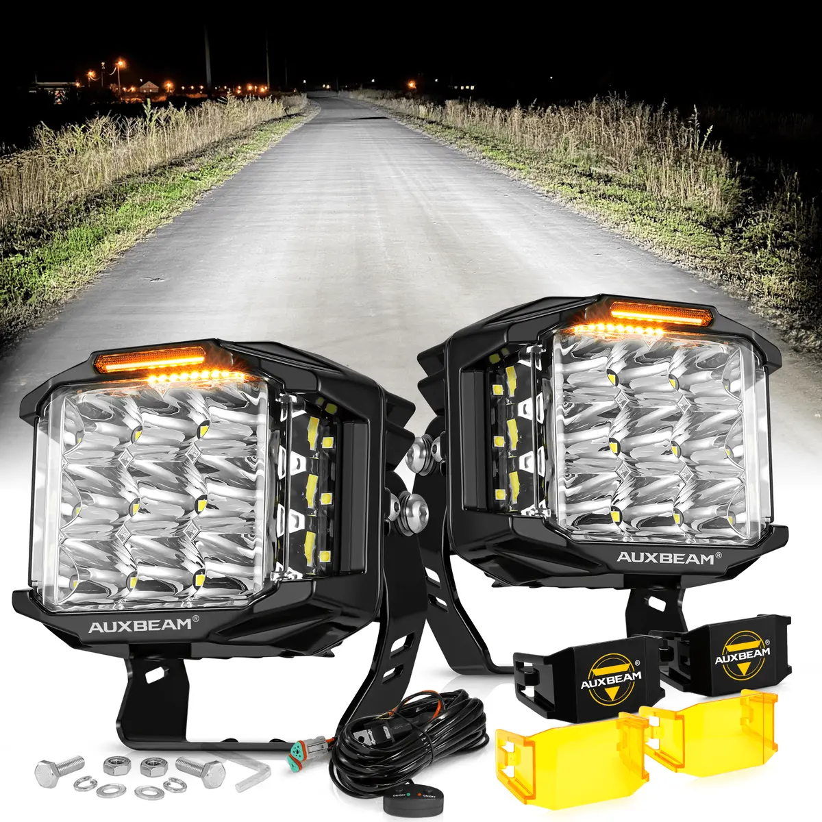 V-Max Series | 5 Inch 168W 16440Lm Spot Beam Side Shooter Led Square Pod Lights With Amber Drl 2