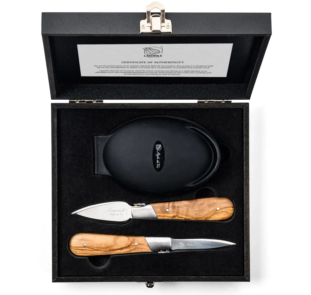 Laguiole Style De Vie Oestermessen Met Oesterhouder Luxury Line Olijfhout 1