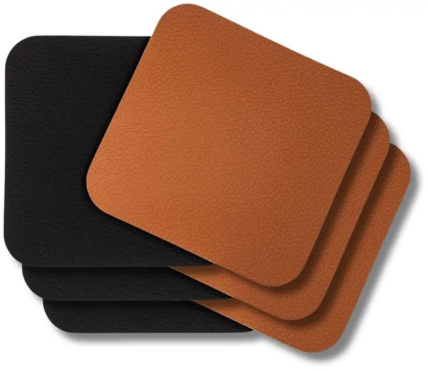 Onderzetters - Vegan Leer - Zwart / Cognac - Dubbelzijdig - 10 X 10 Cm - 6 Stuks - Cookinglife 1