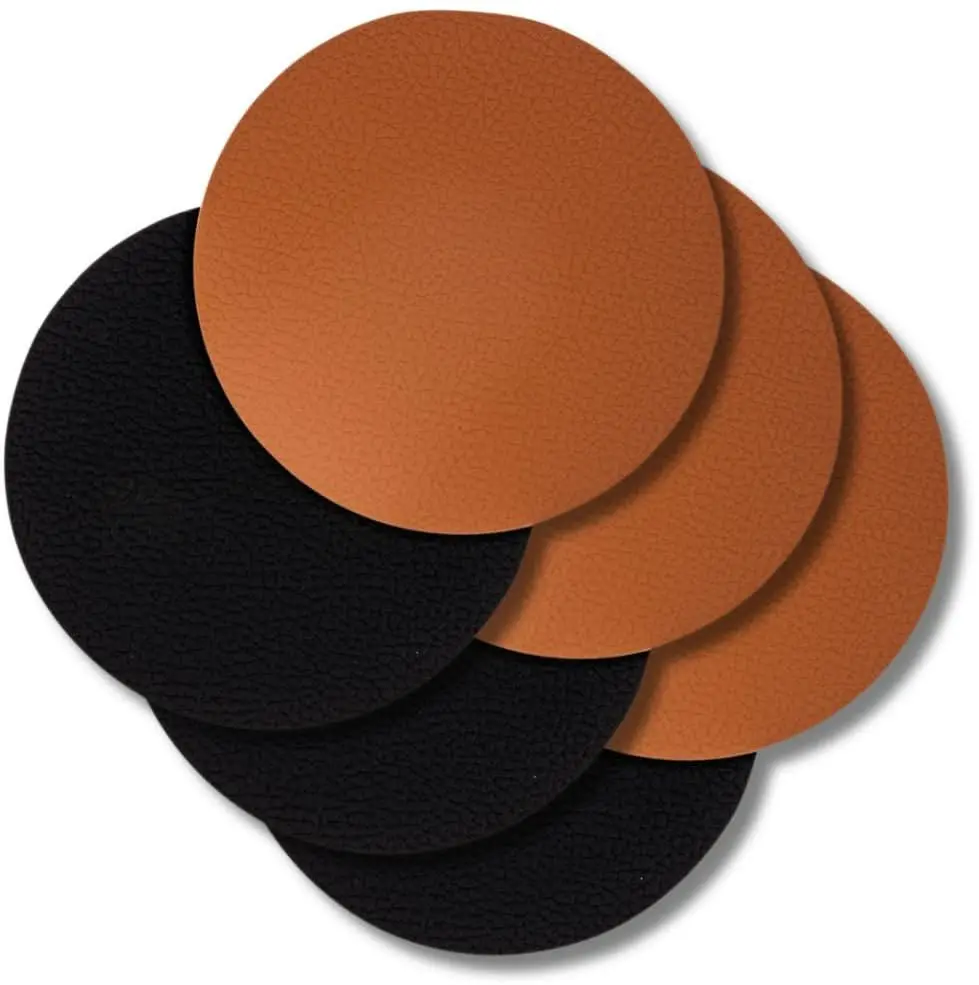 Cookinglife Onderzetters - Vegan Leer - Zwart / Cognac - Dubbelzijdig - Ø 10 Cm - 6 Stuks 1