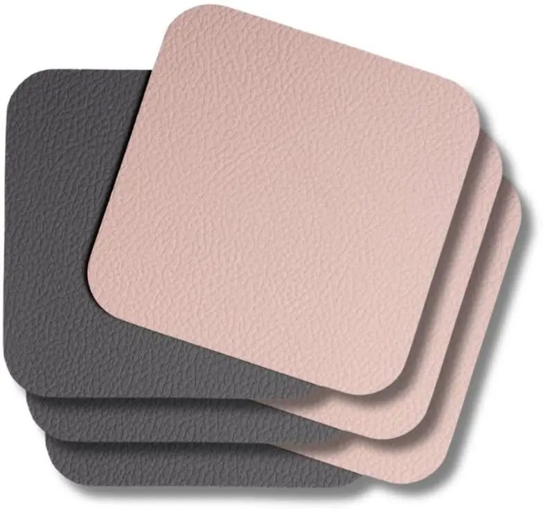 Onderzetters - Vegan Leer - Grijs / Roze - Dubbelzijdig - 10 X 10 Cm - 6 Stuks - Cookinglife 1
