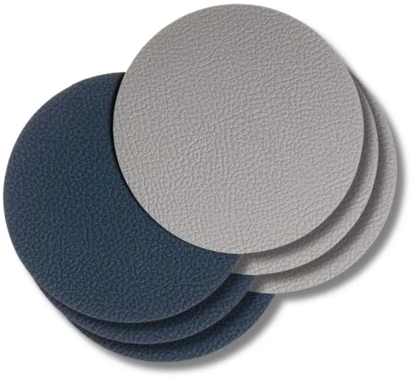 Onderzetters - Vegan Leer - Grijs / Blauw - Dubbelzijdig - Ø 10 Cm - 6 Stuks - Cookinglife 1