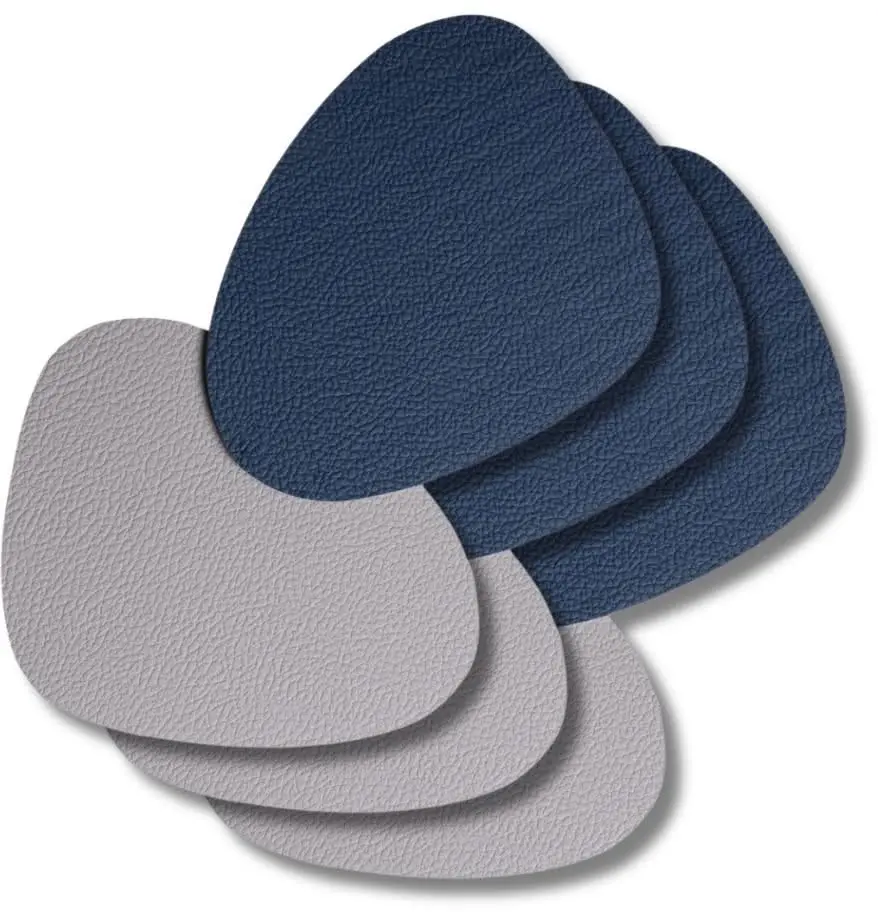 Onderzetters - Vegan Leer - Grijs / Blauw - Organic - Dubbelzijdig - 13 X 11 Cm - 6 Stuks - Cookinglife 1