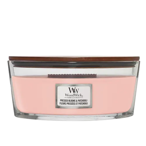 Woodwick Geurkaars Ellipse Pressed Blooms & Patchouli - 9 Cm / 19 Cm - Geurkaars In Glas - Houten Lont 1