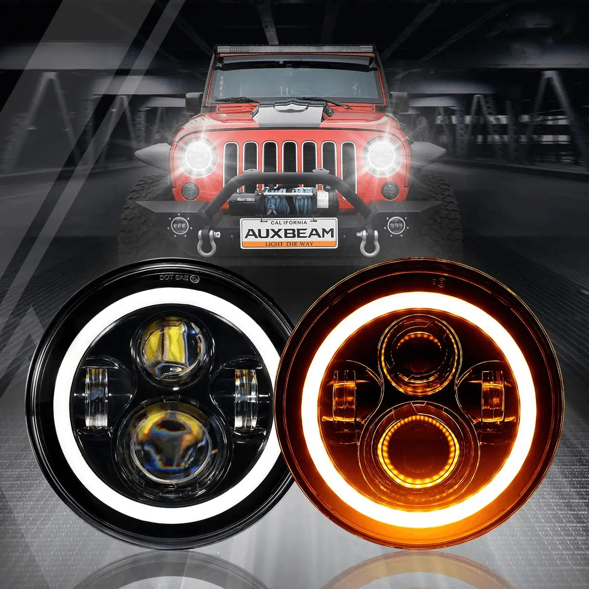 Auxbeam 7 Inch Led Halo Headlight Replacement For Jeep Wrangler Tj Cj Jk 1