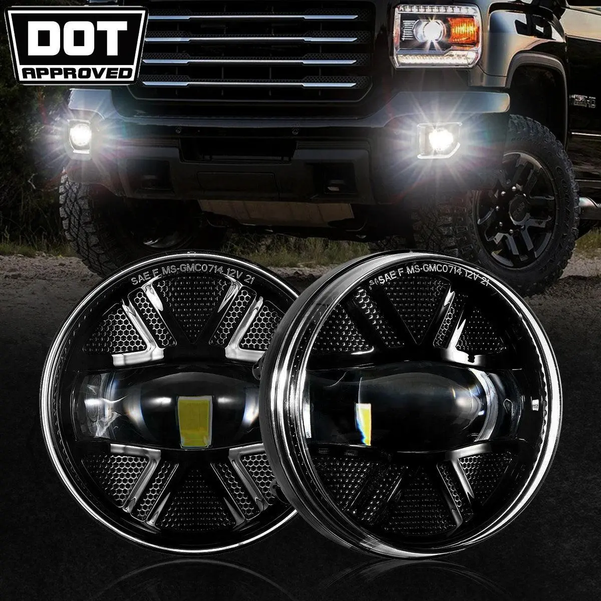 (2Pcs/Set) 48W Led Fog Lights Dot Approved For 2007-2013 Gmc Sierra 1500 / 2007-2014 Sierra 2500Hd 3500Hd (Black) 1