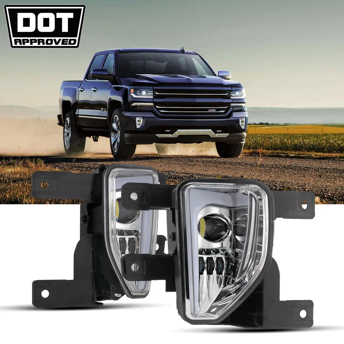 (2Pcs/Set) 45W Dot Approved Led Fog Lights With Drl For 2016-2018 Chevy Silverado 1500 (Chrome) 1