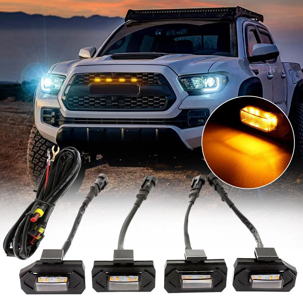 (4Pcs/Set) Led Front Grille Lights Amber Light For Toyota Tacoma 2020-2021 Trd Off Road/Trd Sport (Smoked Shell) 1