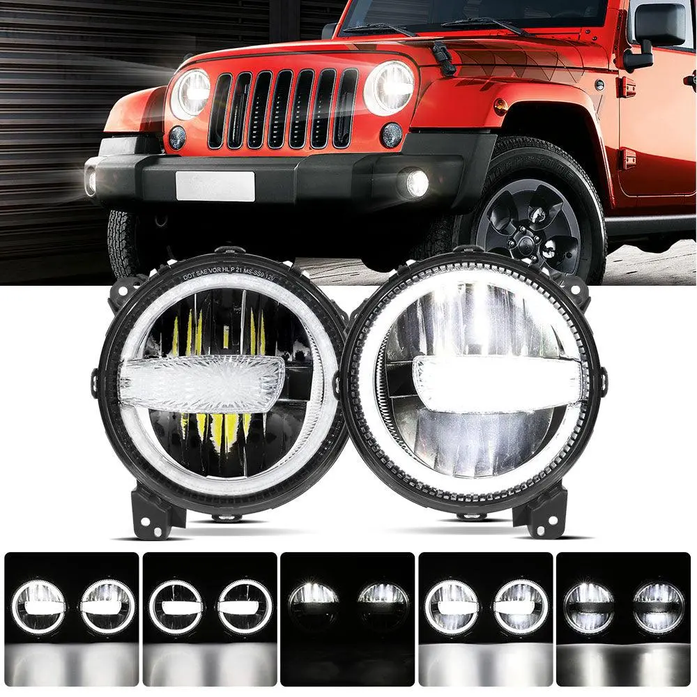 (2Pcs/Set) 9 Inch 120W Dot Approved Led Headlights With Halo Ring Drl & High Low Beam For 2018-2021 Jeep Jl Jlu Gladiator Jt 1