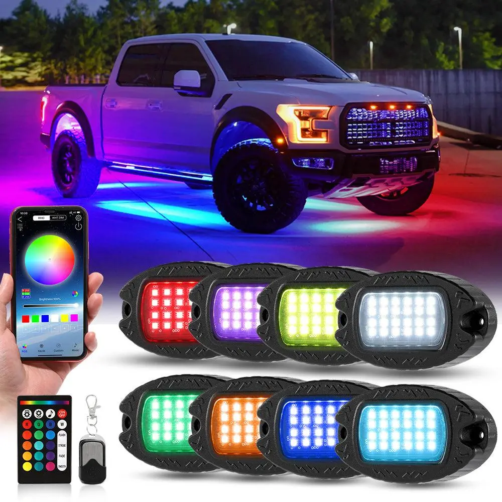 Rgbw Led Rock Lights Kit With Bluetooth App & Wireless Remote Control, Multicolor Neon Underglow Lights With Brake Light Function 1
