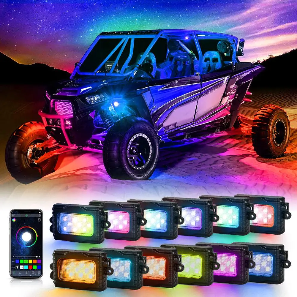 Magic Dream Color Rgb Led Rock Lights Kit With Bluetooth App Control, Multicolor Chasing Neon Underglow Lights For Atv Utv 5