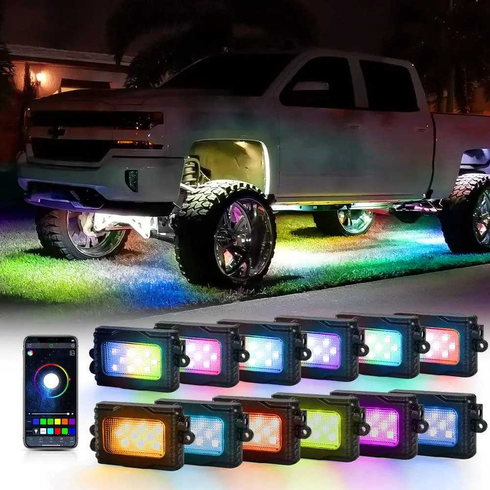 Magic Dream Color Rgb Led Rock Lights Kit With Bluetooth App Control, Multicolor Chasing Neon Underglow Lights 5