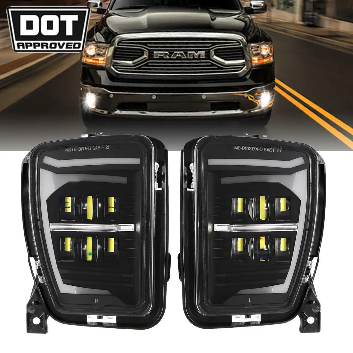 (2Pcs/Set) Dot Approved Led Fog Lights With Drl For 2013-2018 Dodge Ram 1500 1