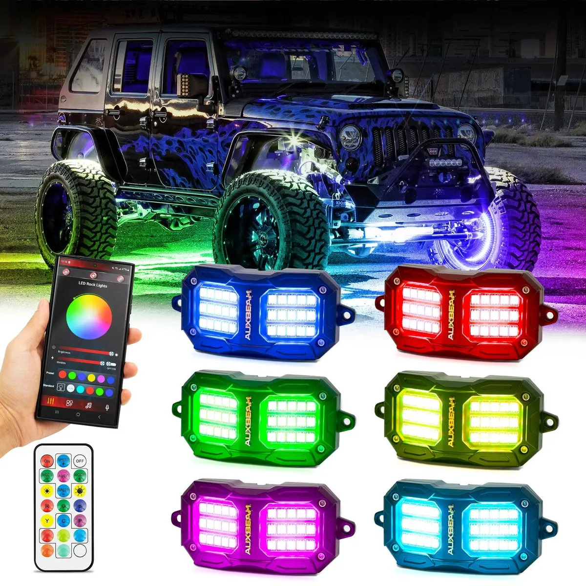 New Vibrant Series | 6Pcs Rgb Led Rock Lights Kit Multicolor Neon Underglow Lights With Bluetooth App & Remote Control 1