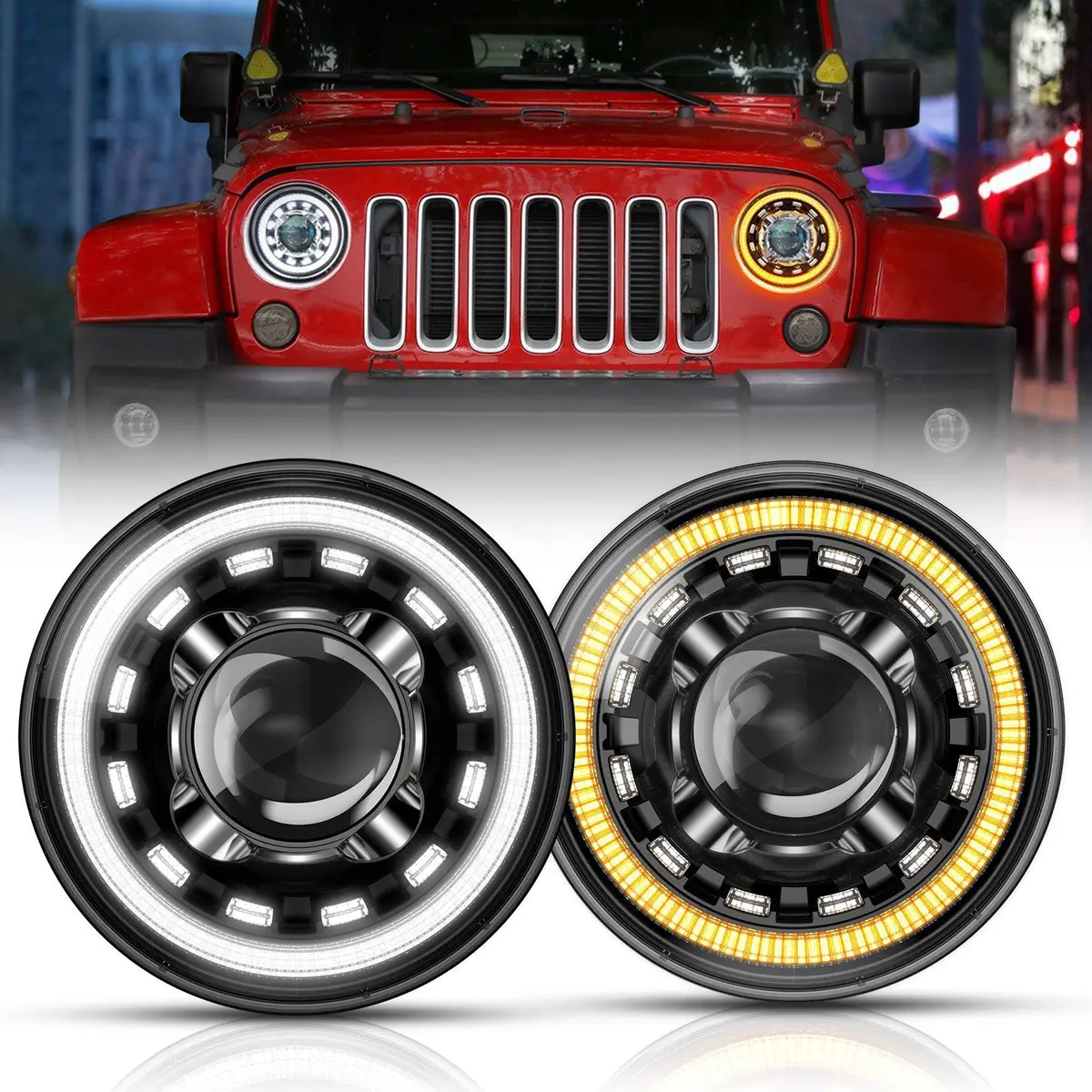 Starlight Flow Series 7 Inch 135W Dot Approved Led Headlights With Drl&Turn Signal High Low Beam For Jeep Wrangler Jk Tj Lj Cj Land Rover Defender 90 1997 1