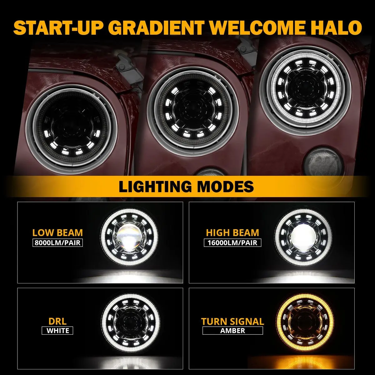 Starlight Flow Series 7 Inch 135W Dot Approved Led Headlights With Drl&Turn Signal High Low Beam For Jeep Wrangler Jk Tj Lj Cj Land Rover Defender 90 1997 2