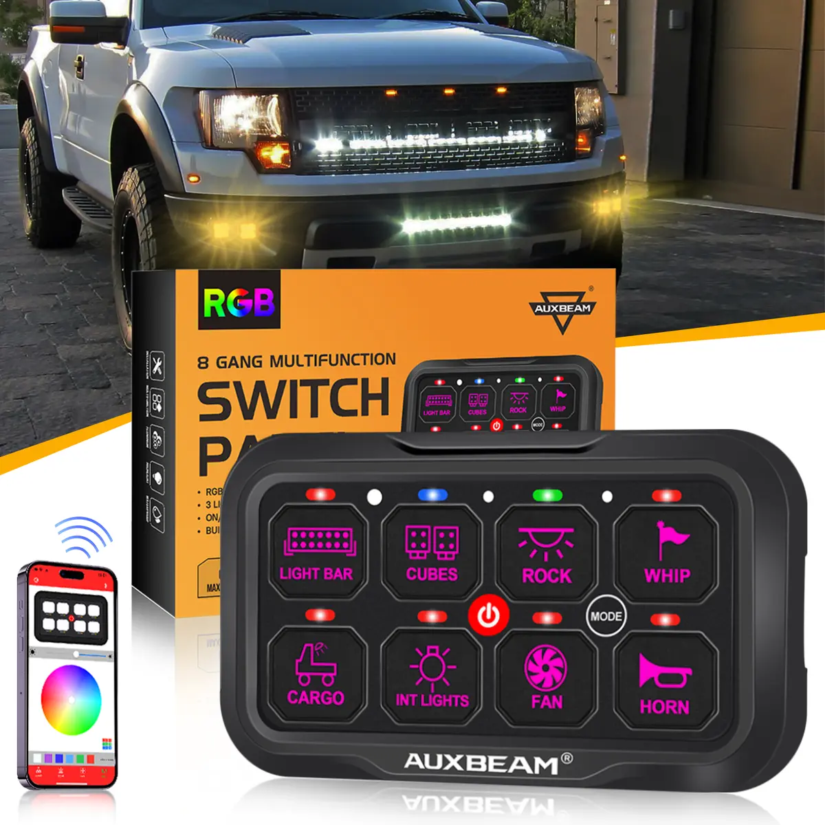 Ar-800 Multifunction Rgb Switch Panel With Bluetooth Controlled & 47 Inch Extension Cable(Optional) For Chevrolet Silverado 2