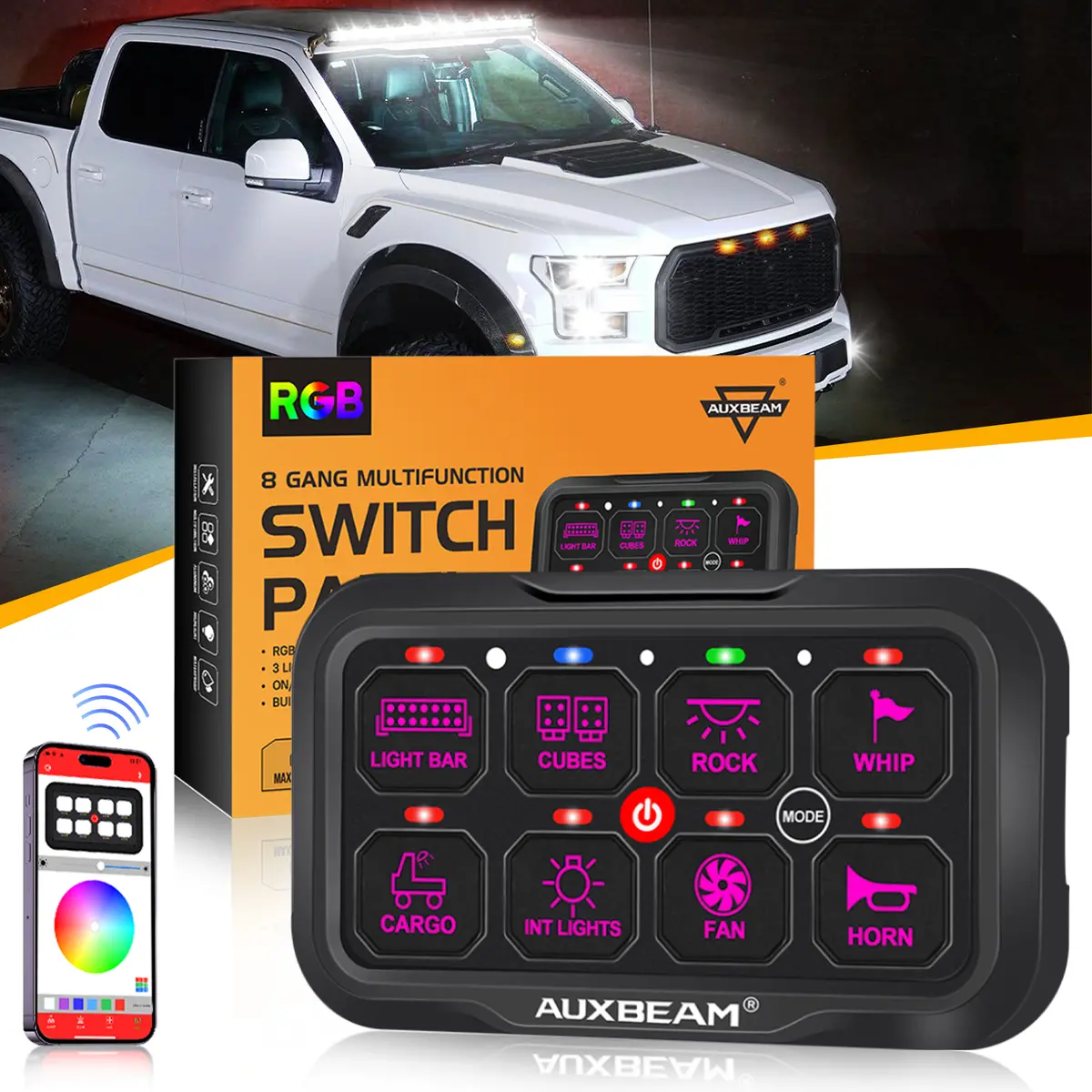 Ar-800 Multifunction Rgb Switch Panel With Bluetooth Controlled & 47 Inch Extension Cable(Optional) For Ford F150 F250 F350 1