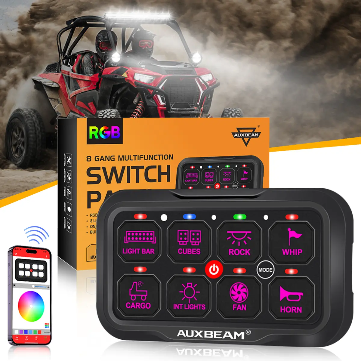 Ar-800 Multifunction Rgb Switch Panel With Bluetooth Controlled & 47 Inch Extension Cable(Optional) For Polaris Rzr Xp Turbo / Turbo S 2016 2017 2018 2019 2020 2021 2
