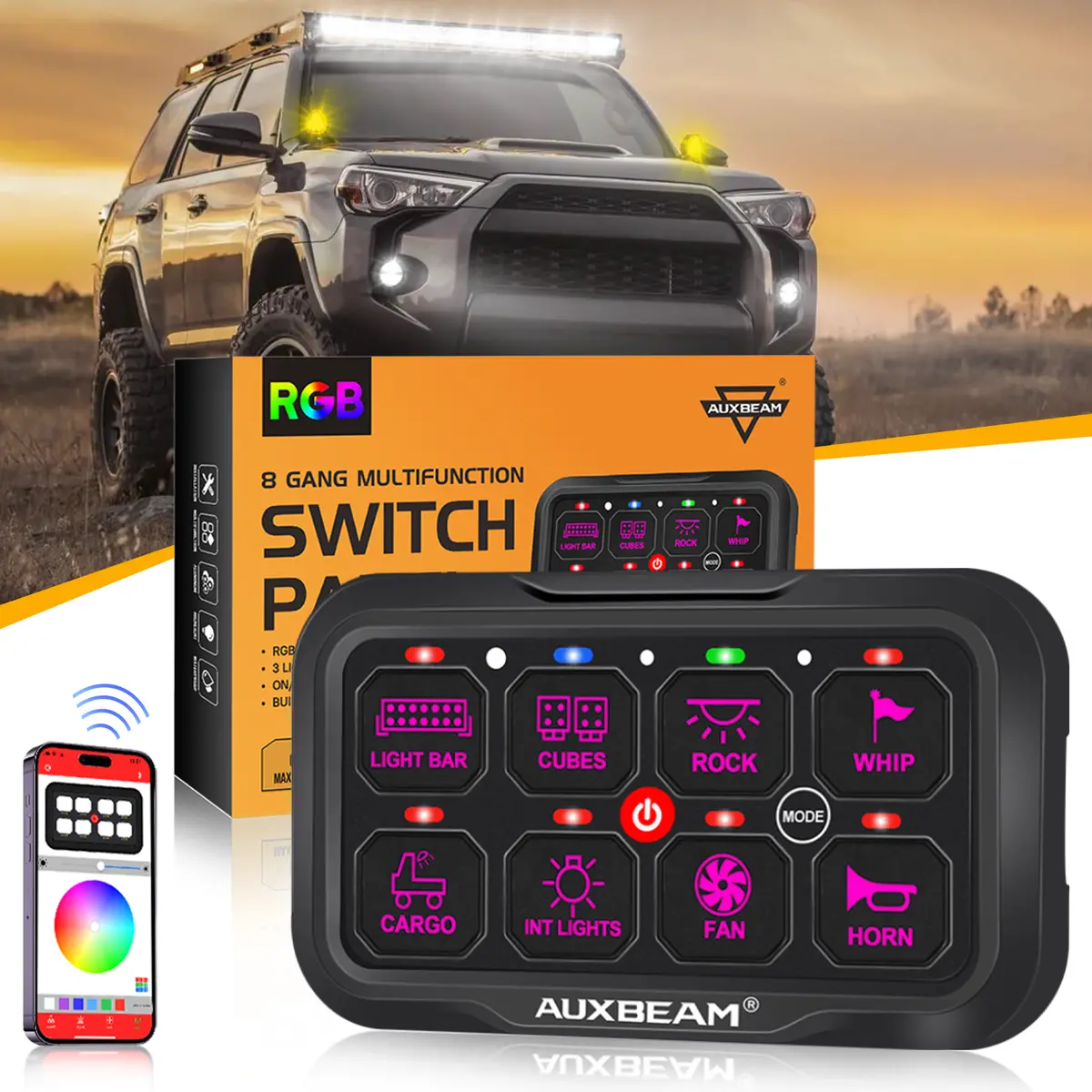 Ar-800 Multifunction Rgb Switch Panel With Bluetooth Controlled & 47 Inch Extension Cable(Optional) For Toyota 4Runner 1