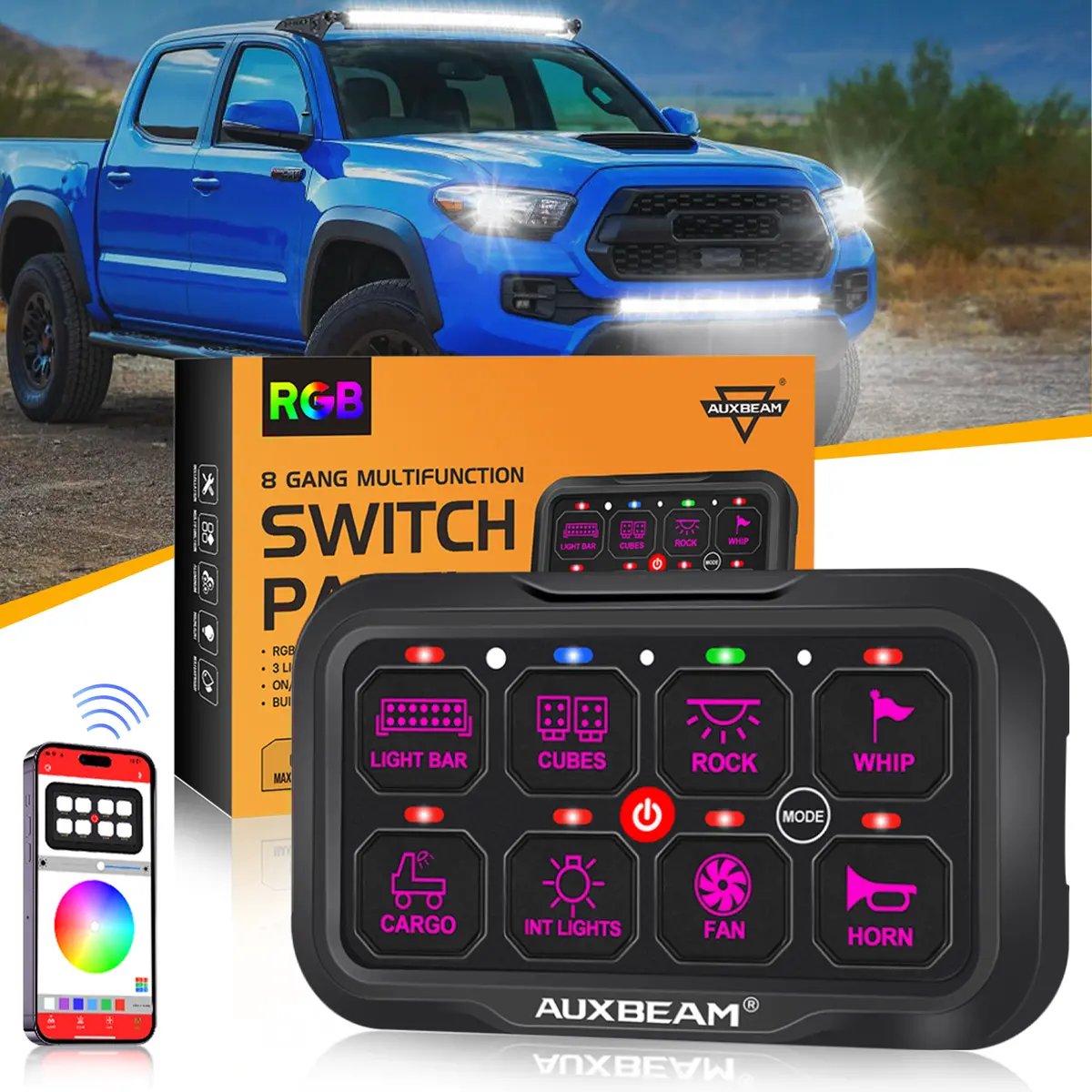 Ar-800 Multifunction Rgb Switch Panel With Bluetooth Controlled & 47 Inch Extension Cable(Optional) For Toyota Tacoma 2