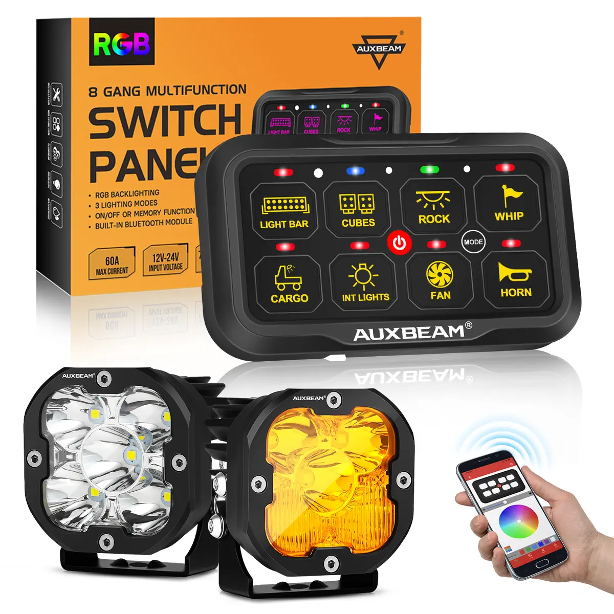 Ar-800 Rgb Switch Panel + 3 Inch Led Pods With White&Yellow Cover 1