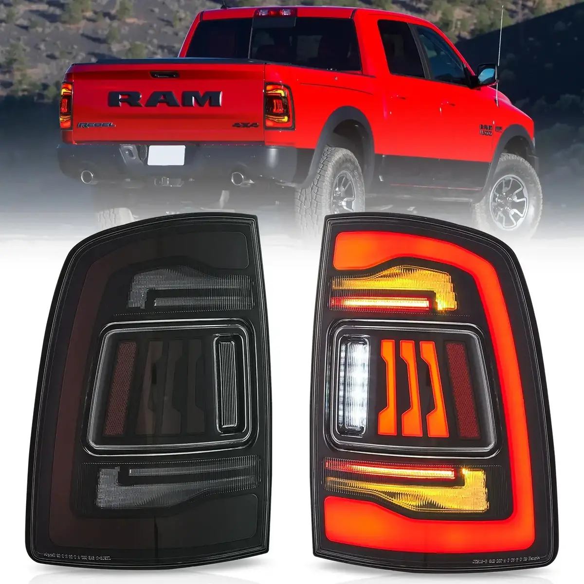 Upgrade Led Tail Lights Assembly With Amber Turn Signal For 2009-2018 Dodge Ram 3