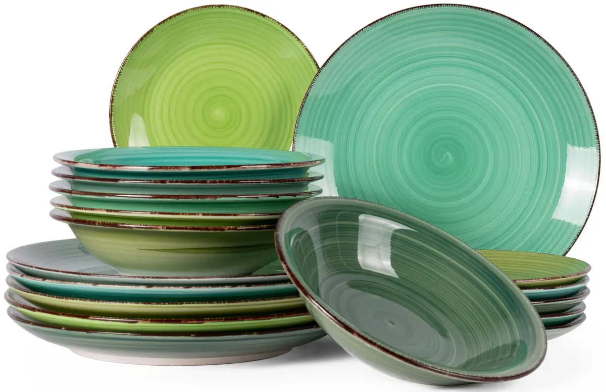 Cookinglife Serviesset Delice Groen 18-Delig / 6 Personen - 6 Dinerborden, 6 Diepe Borden En 6 Ontbijtborden 1