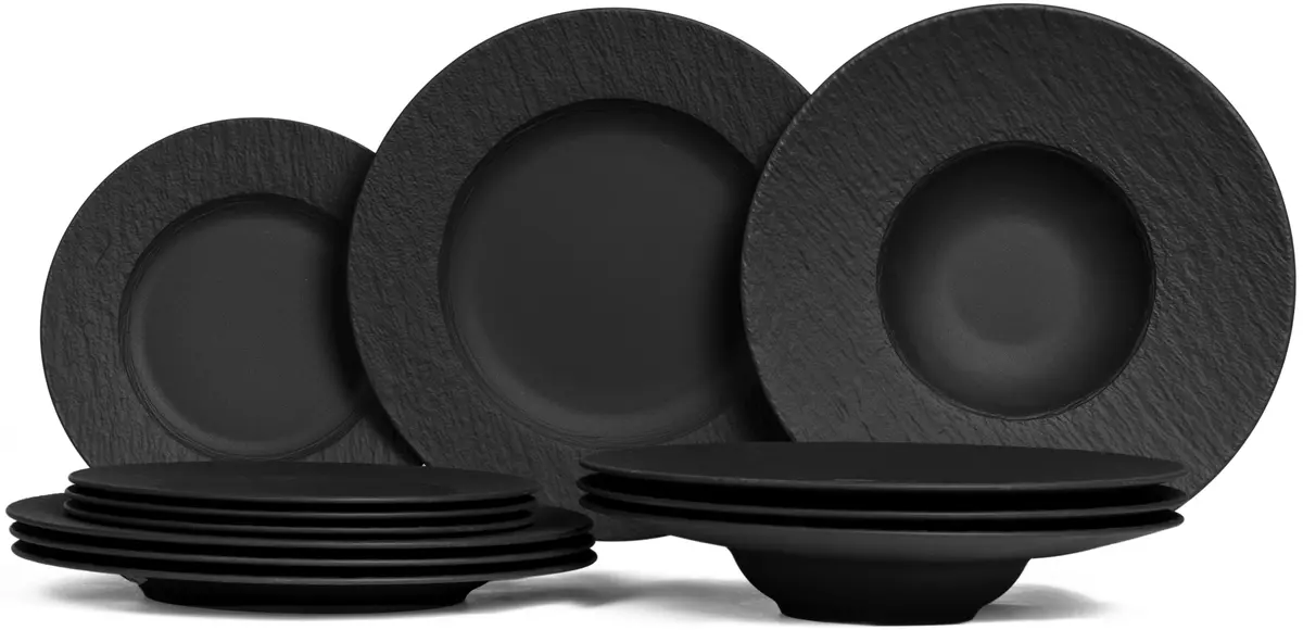 Villeroy & Boch Serviesset Manufacture Rock - Zwart 12-Delig / 4 Personen - 4 Dinerborden, 4 Ontbijtborden & 4 Pastaborden 1