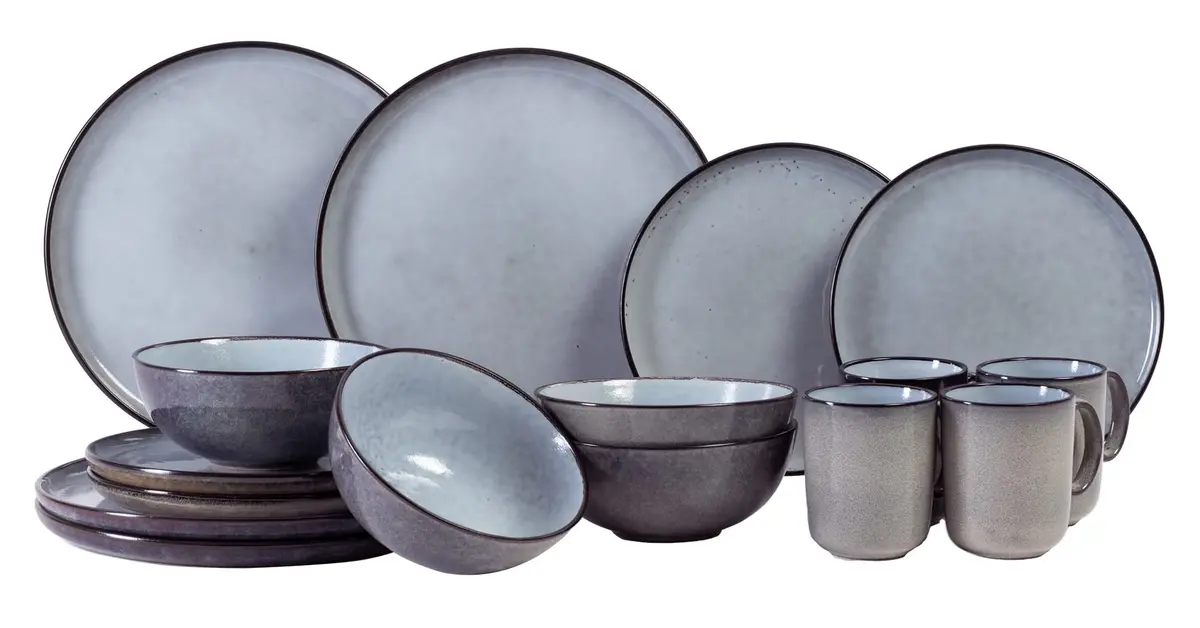Cosy & Trendy Serviesset Ciel - Blauw 16-Delig / 4 Personen - 4 Dinerborden, 4 Ontbijtborden, 4 Kommen En 4 Mokken 1