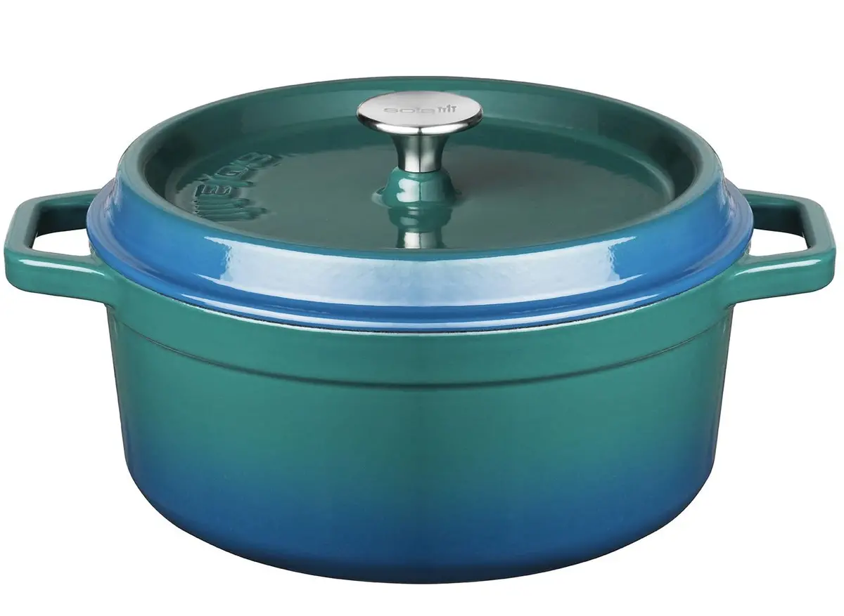Sola Braadpan Met Deksel - Blauw - Ø 24 Cm / 3.5 Liter - Geëmailleerde Anti-Aanbaklaag 1