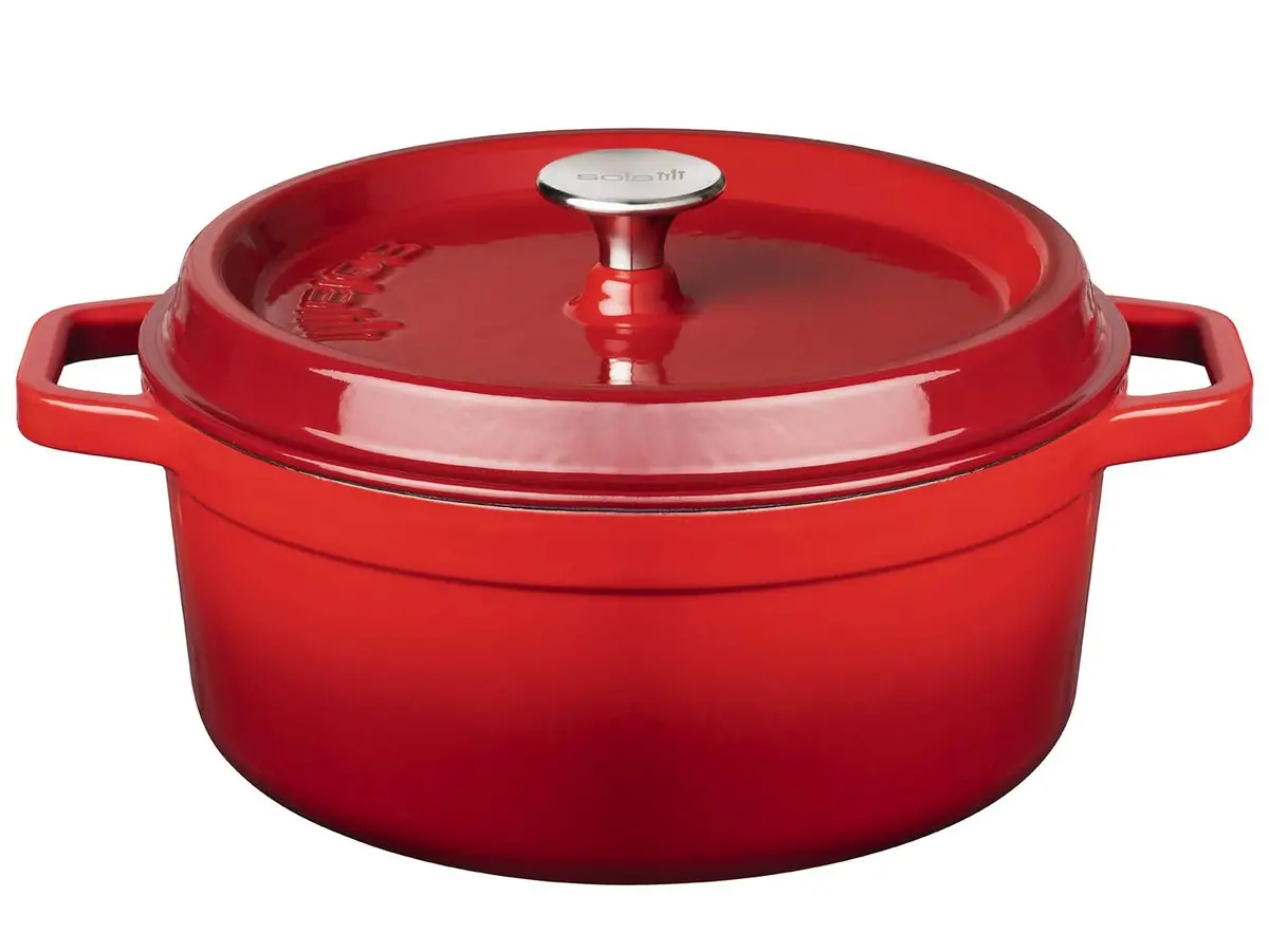 Sola Braadpan Met Deksel - Rood - Ø 28 Cm / 5 Liter - Geëmailleerde Anti-Aanbaklaag 1