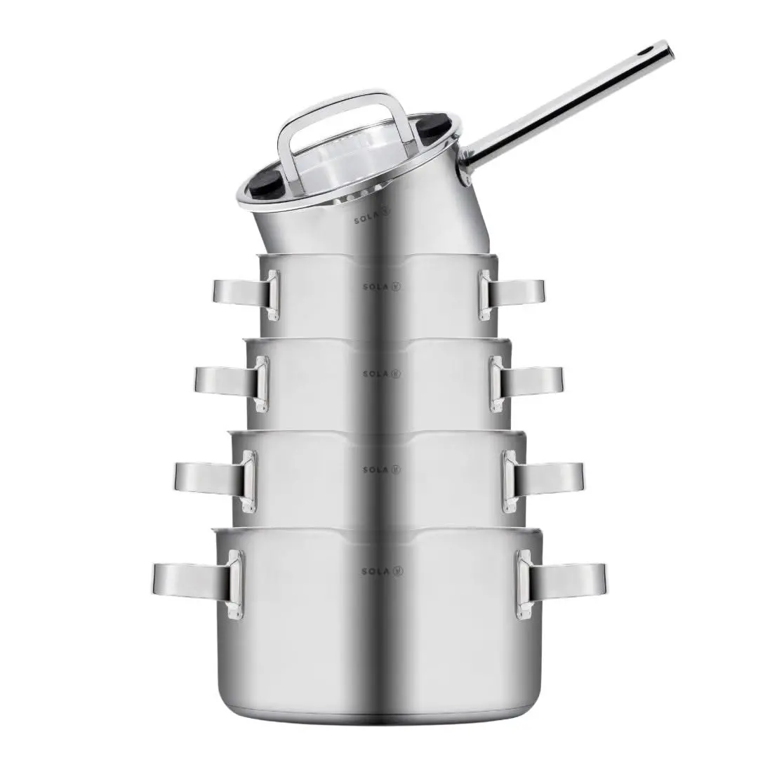Sola Pannenset Juvia 5-Delig Rvs - Downdraft Geschikt - Kookpan Ø 16, 18, 20, 24 Cm & Steelpan Ø 16 Cm - Geschikt Voor Alle Warmtebronnen 1