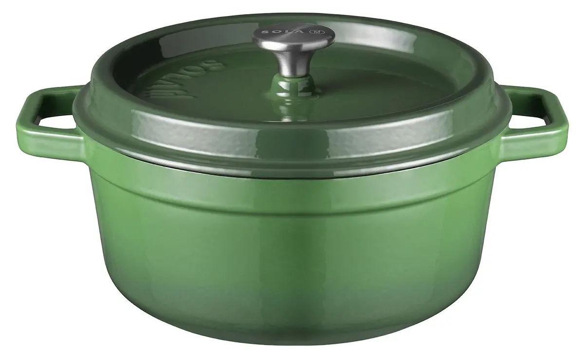 Sola Braadpan Met Deksel Gietijzer - Groen - Ø 28 Cm / 5 Liter - Geëmailleerde Anti-Aanbaklaag 1