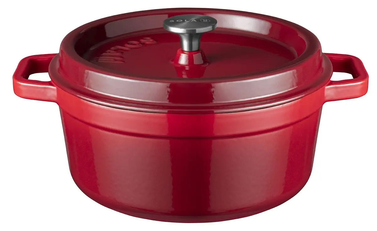 Sola Braadpan Met Deksel Gietijzer - Rood - Ø 28 Cm / 5 Liter - Geëmailleerde Anti-Aanbaklaag 1