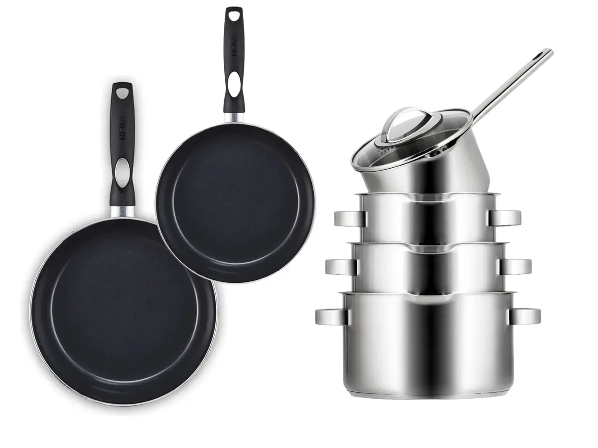 Sola Pannenset Pearl 6-Delig Rvs - Downdraft Geschikt - Kookpan Ø 16, 18, 20 Cm & Steelpan Ø 16 Cm + Beka Koekenpan 24, 28 Cm - Geschikt Voor Alle Warmtebronnen 1