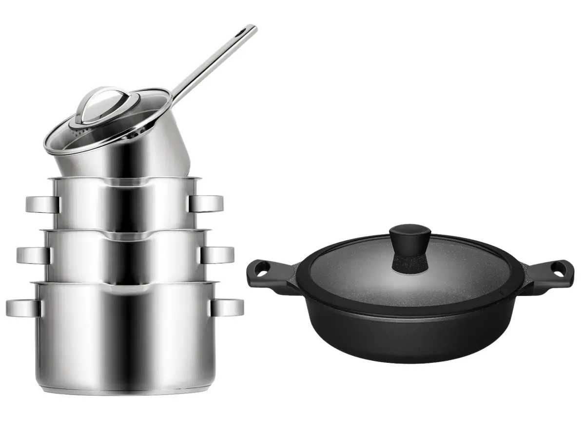 Sola Pannenset Pearl 5-Delig Rvs - Downdraft Geschikt & Sola Hapjespan Fair Ø 28 Cm - Geschikt Voor Alle Warmtebronnen 1