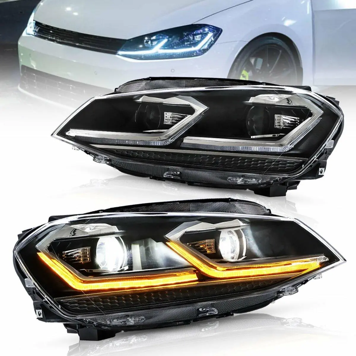 Led Headlight Assembly Projector Black For 2012-2017 Volkswagen Golf 7Th Gen (Mk7, Typ 5G) 1