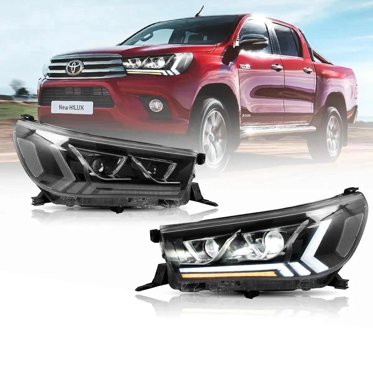 Led Headlight Assembly Dual Beam Projector Black For 2015-2020 Toyota Hilux Sr5 8Th Gens (Gun125, Gun126r) Pre-Facelift 1