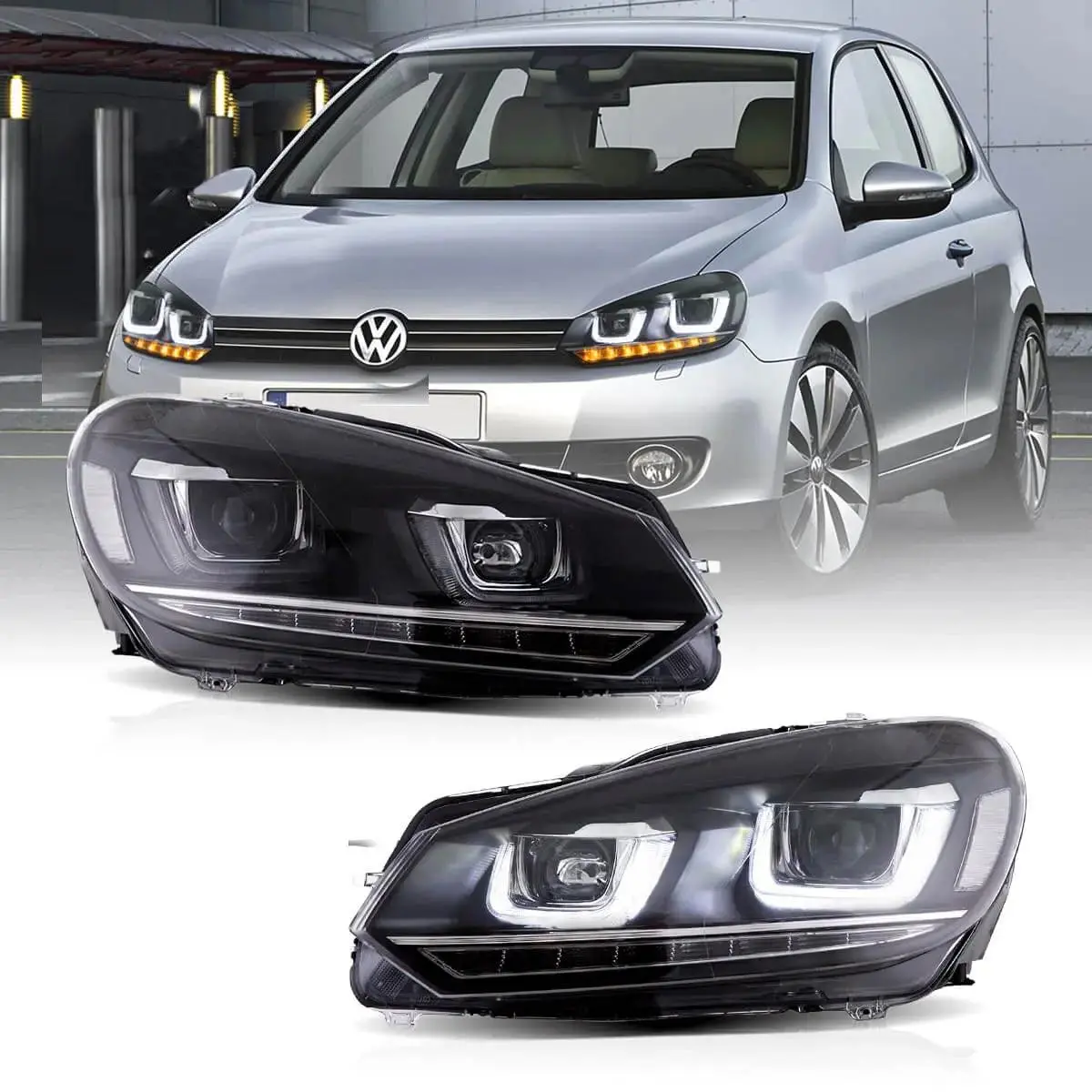 Led Headlight Assembly Dual Beam Projector With Demon Eyes Black For 2008-2014 Volkswagen Golf 6Th Gen (Mk6/A6 Typ 5K) 1