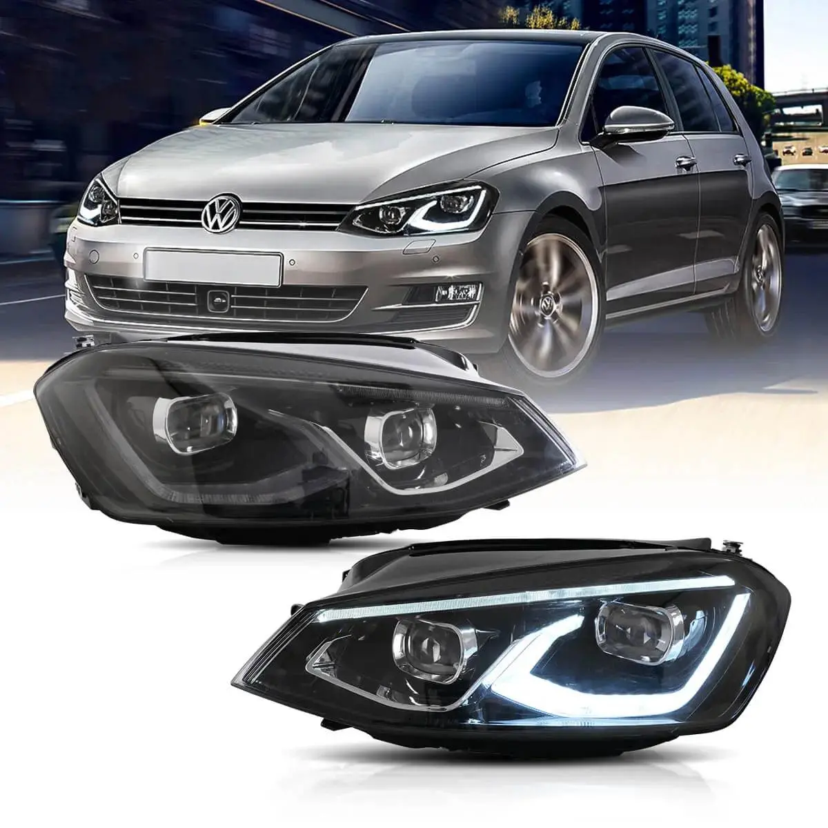 Led Headlight Assembly Dual Beam Projector Black For 2014-2017 Volkswagen Golf 7Th Gen (Mk7,Typ 5G) Hatchback 1
