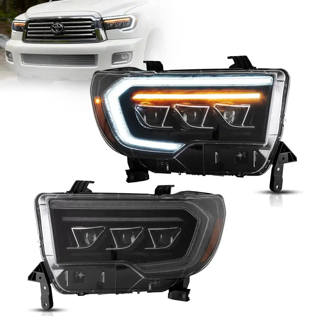 Led Headlight Assembly Matrix Projector Black For 2007-2013 Toyota Tundra 2Th Gen (Xk50) & 2008-2021 Toyota Sequoia Sr5 2Th Gen (Xk60) 1