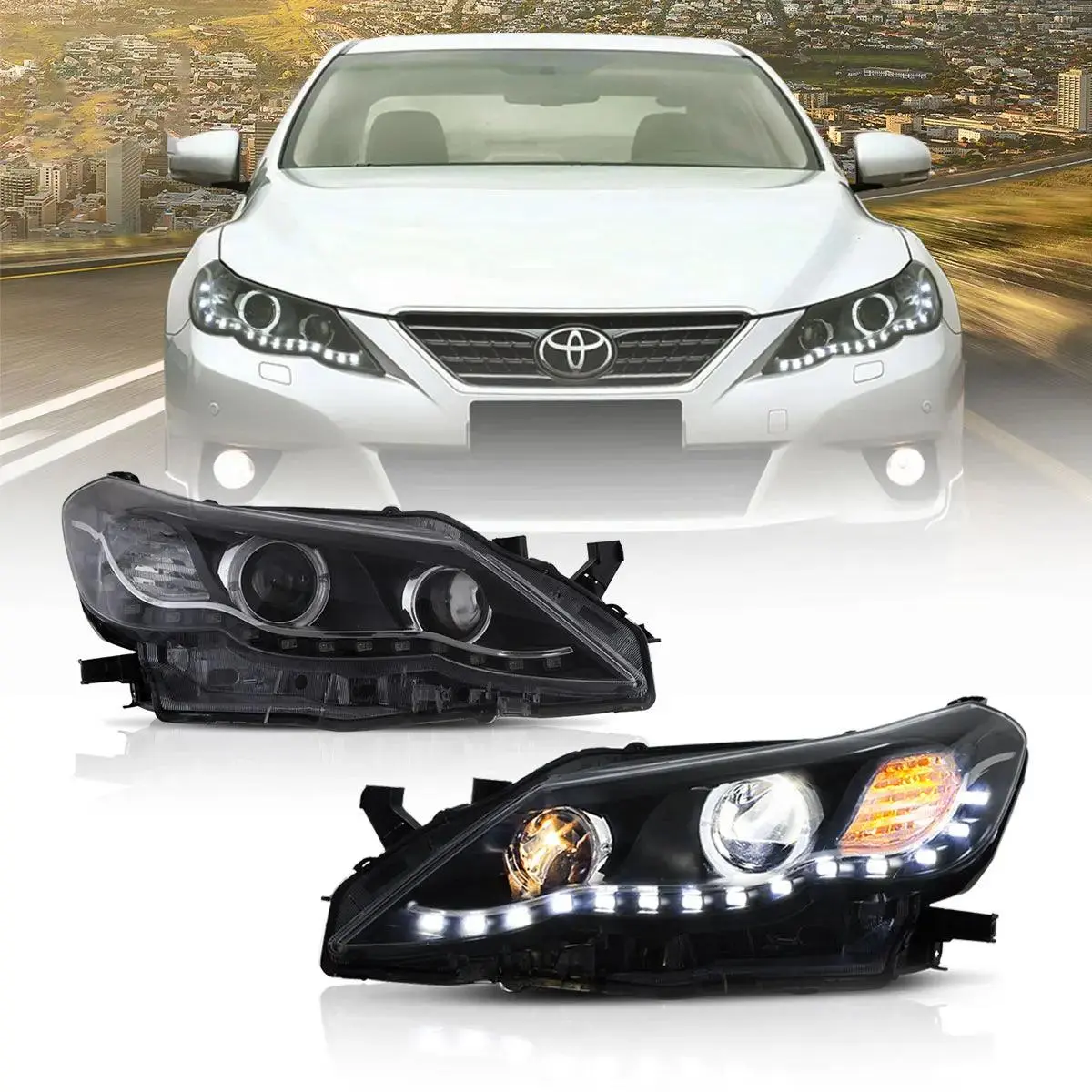 Led Headlight Assembly Dual Beam Projector Black For 2009-2013 Toyota Reiz/Mark X 2Th Gen (Grx130) Pre-Facelift 1