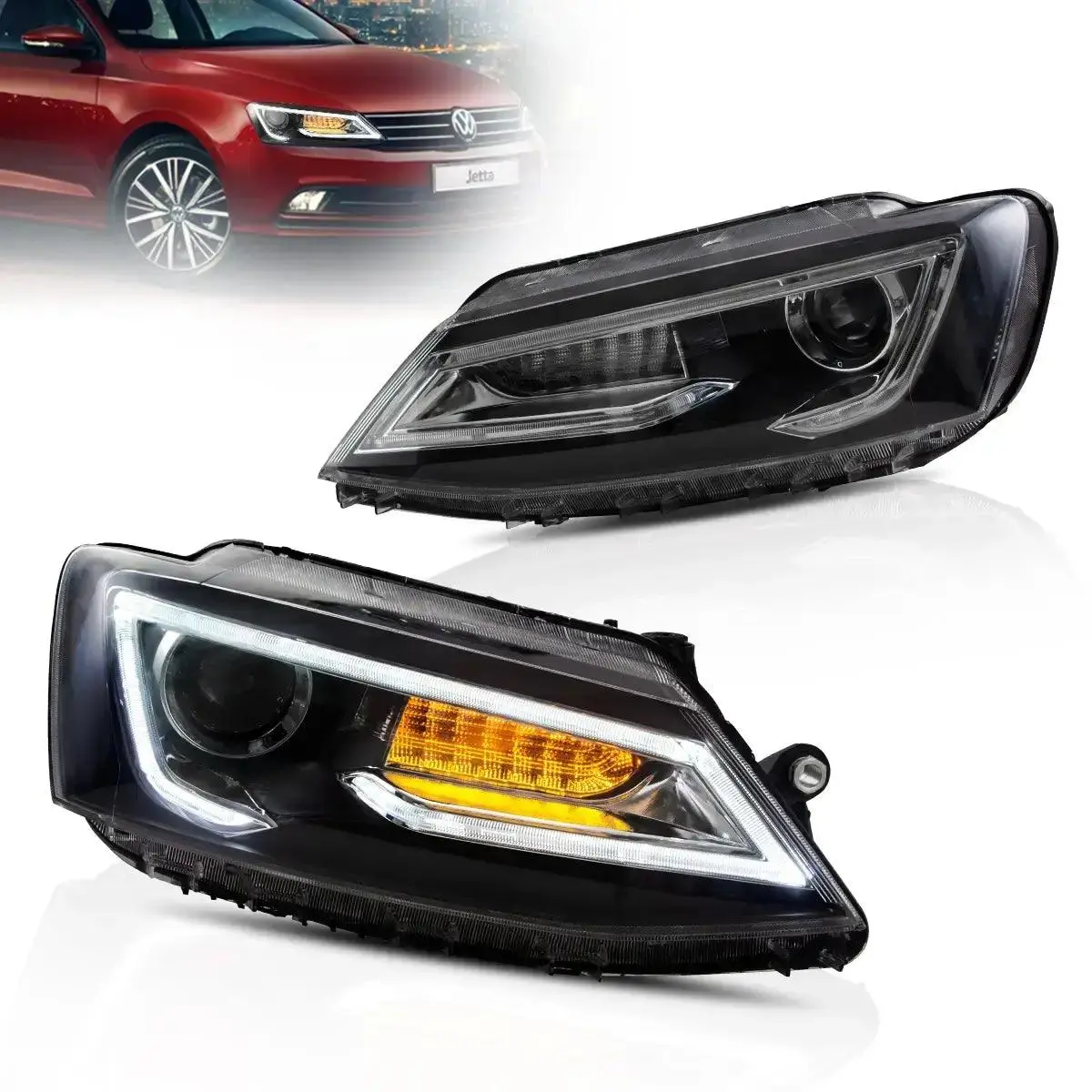 Led Headlight Assembly Dual Beam Projector Black For 2010-2018 Volkswagen Jetta 1