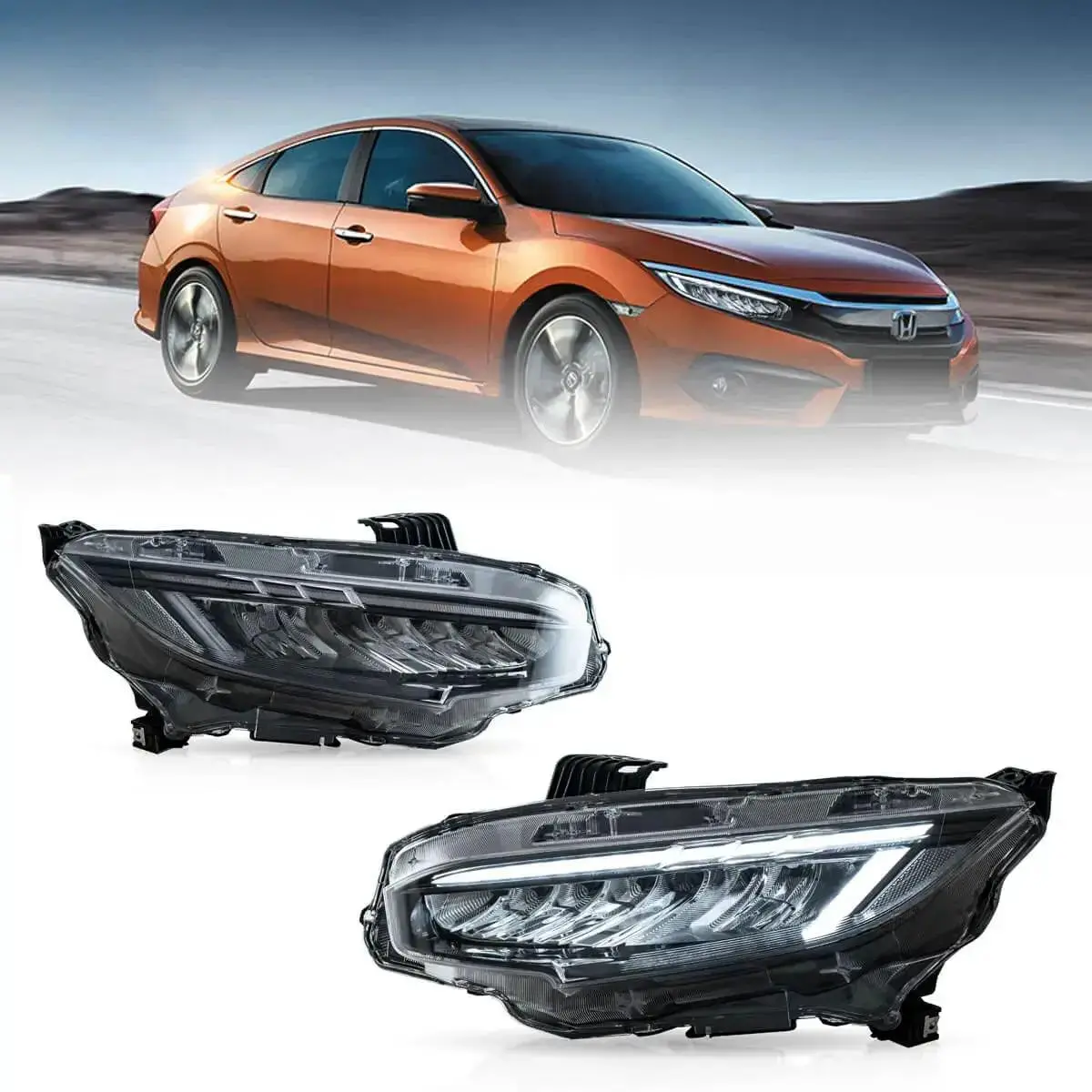 Led Headlight Assembly Reflection Bowl Chrome For 2016-2021 Honda Civic 10Th Gen 1