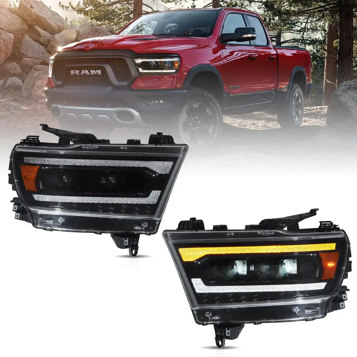 Full Led Headlight Assembly For 2019-2024 Dodge Ram 1500 1